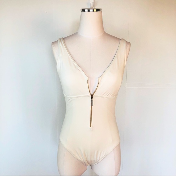 RALPH Lauren white one-piece gold front zip swimsuit 8 - Picture 8 of 12